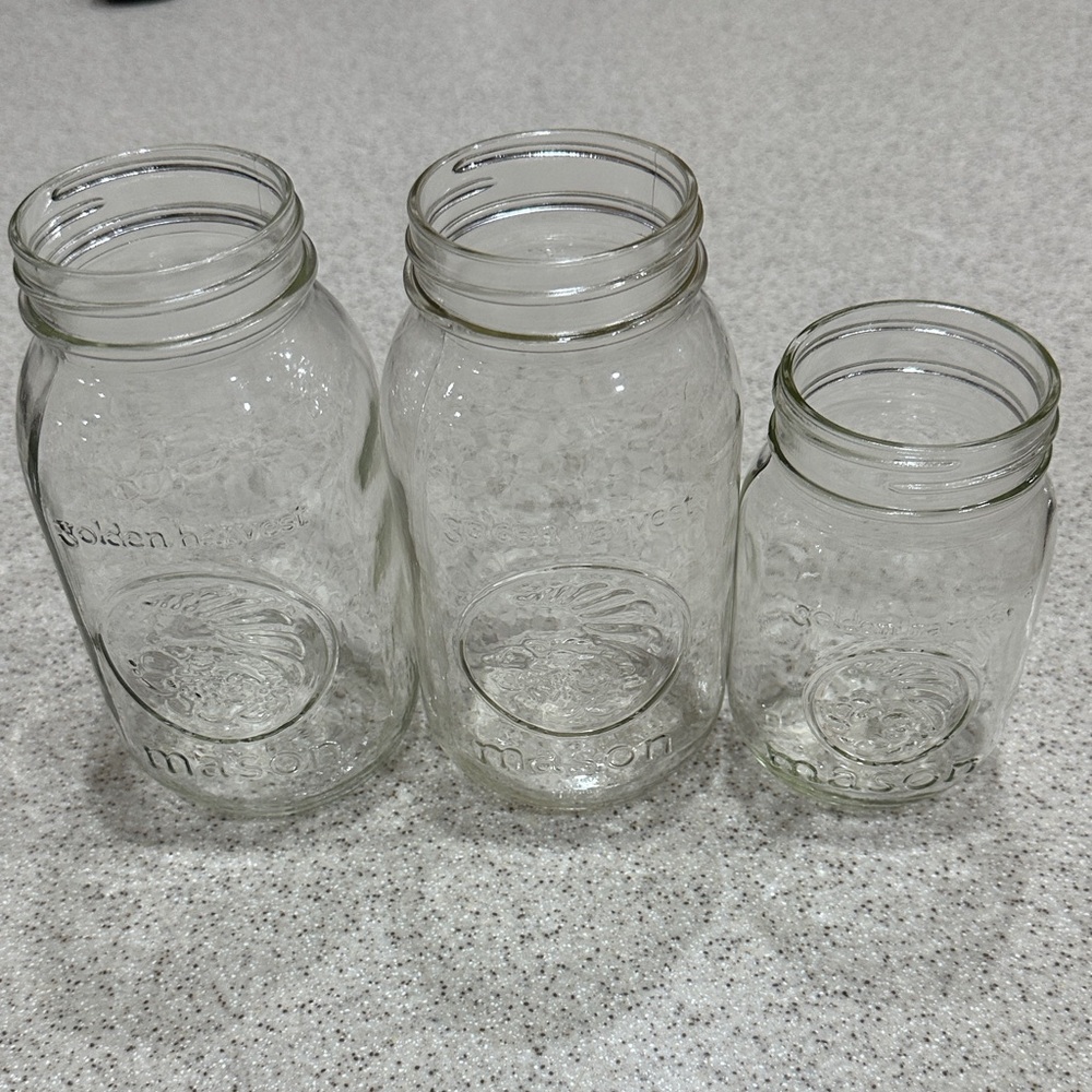 VINTAGE 3 Golden Harvest Mason Jars Set VTG